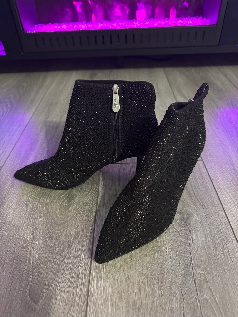 NWT Charles By Charles David Black Crystal-Embellished Pointed Ankle Booties